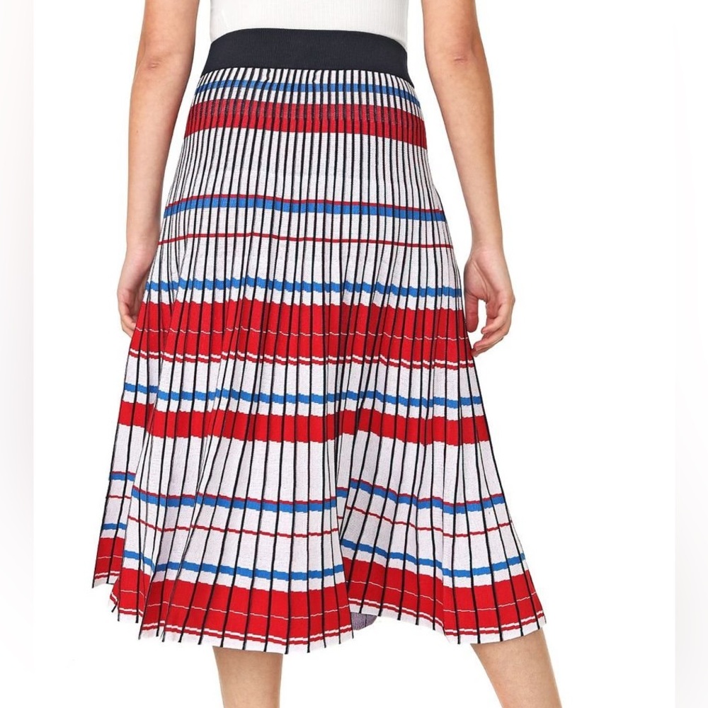 Banana Republic Pleated Knit Midi Skirt in Blue White & Red Stripes - Picture 4 of 8